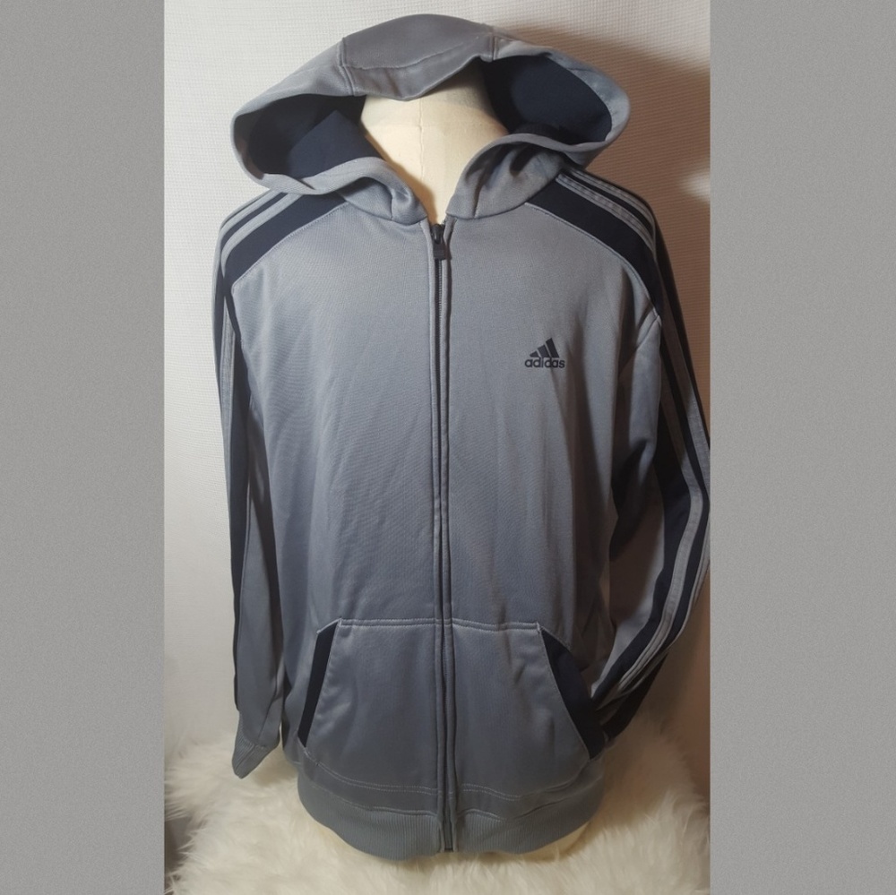 Adidas Gray 3 Striped Zip Hoodie Sz Youth Large